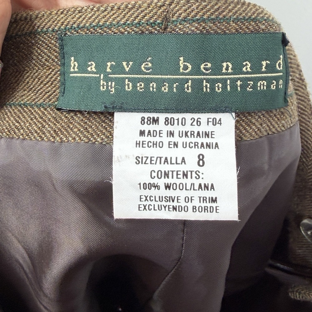 Harvé Bernard Brown Wool Pinstripe‎ Skirt Above Knee High Rise Classic - Picture 11 of 14